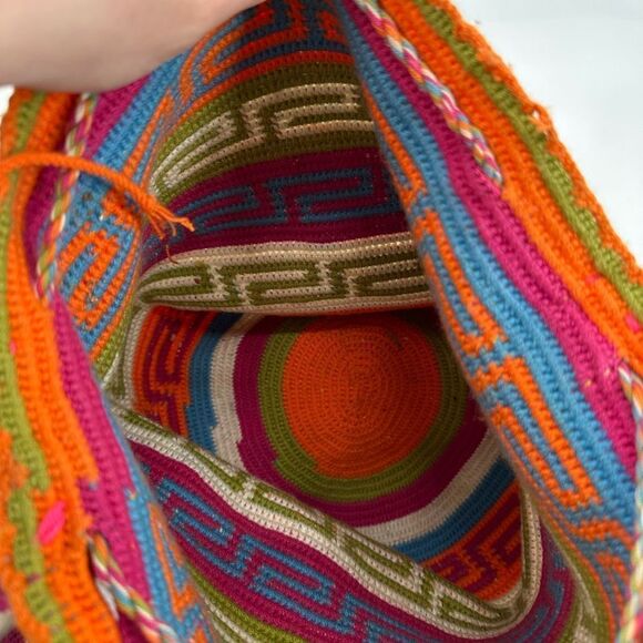 Wayuu Mochila Bag Colombian Neon Multicolor Tassels Boho Bright Crossbody - Picture 5 of 8